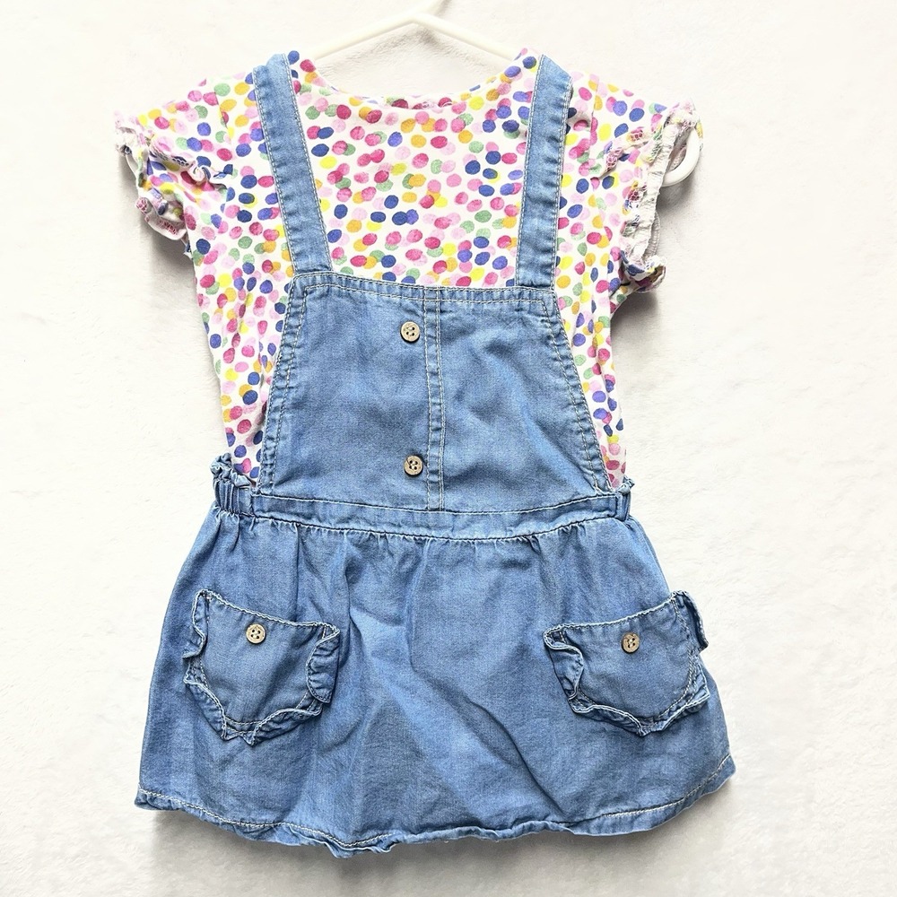 Mayoral Denim Pinafore Dress Baby Girl 12m Polka Dot Skirtall Ruffle‎ Sleeve